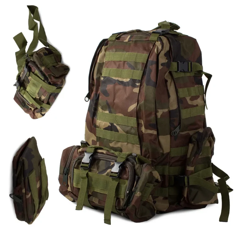 Vízálló, párnázott taktikai hátizsák, 48.5 l, sötét álcamintás