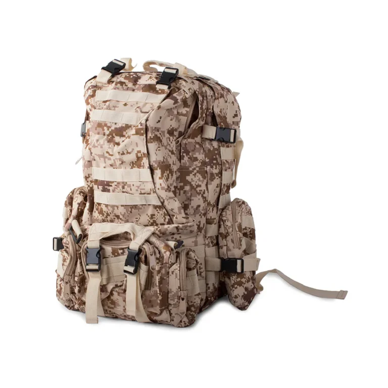 Vízálló, párnázott taktikai hátizsák, 48.5 l, sivatagi álcamintás