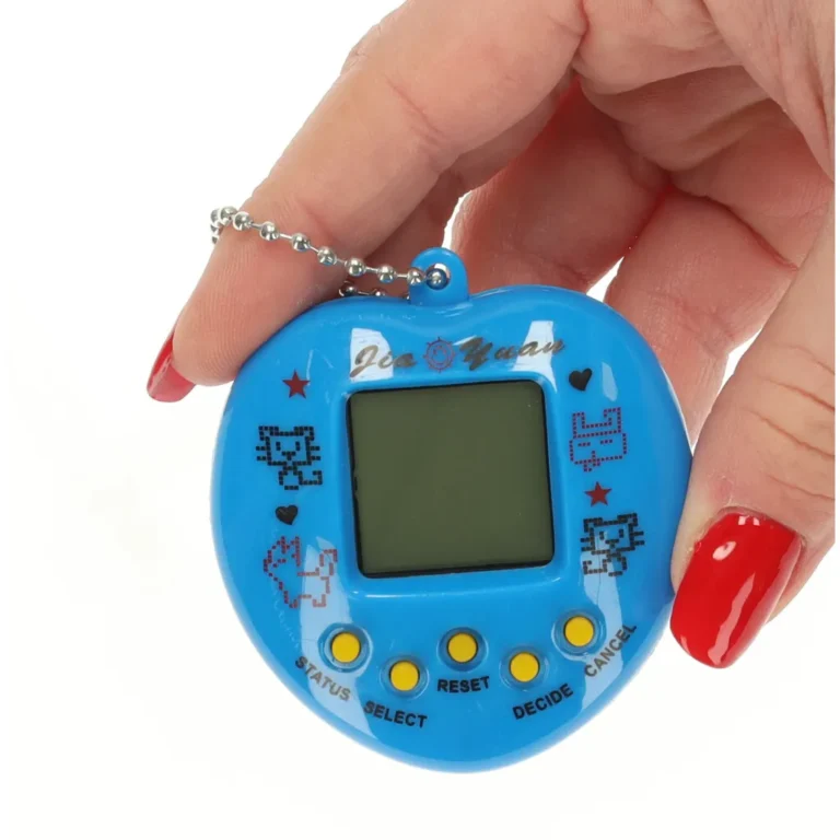 Tamagotchi, a virtuális kiskedvenc, elektronikus játék, kék, szív forma