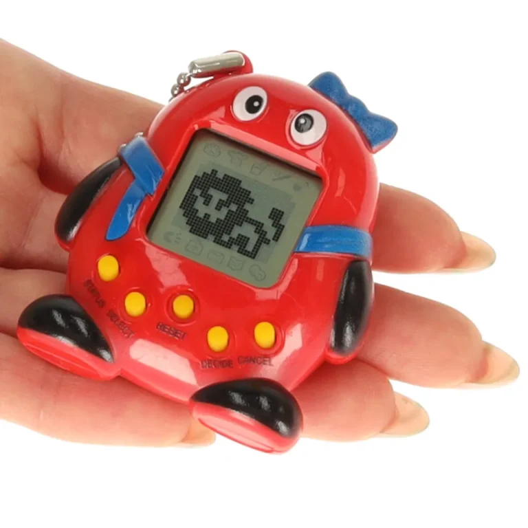 Tamagotchi, a virtuális kiskedvenc, elektronikus játék, piros, állat forma