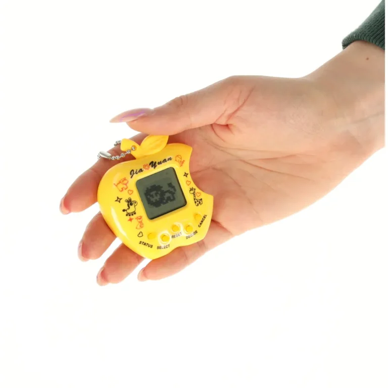 Tamagotchi, a virtuális kiskedvenc, elektronikus játék, sárga, alma forma