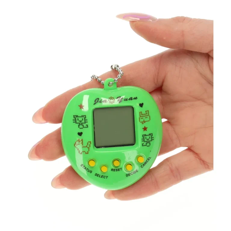 Tamagotchi, a virtuális kiskedvenc, elektronikus játék, zöld, szív forma