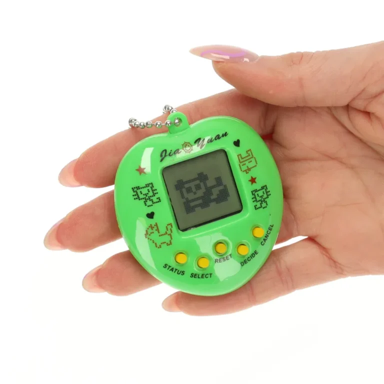 Tamagotchi, a virtuális kiskedvenc, elektronikus játék, zöld, szív forma