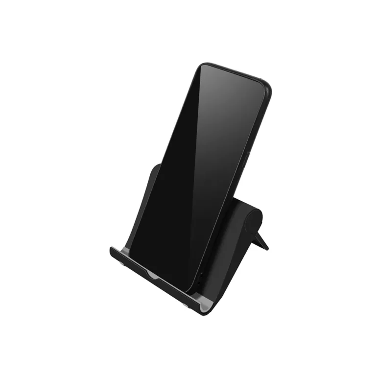 Tablet- vagy telefonállvány, univerzális, fém, 8cm x 10cm, fekete