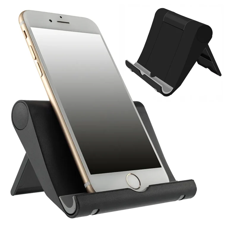 Tablet- vagy telefonállvány, univerzális, fém, 8cm x 10cm, fekete