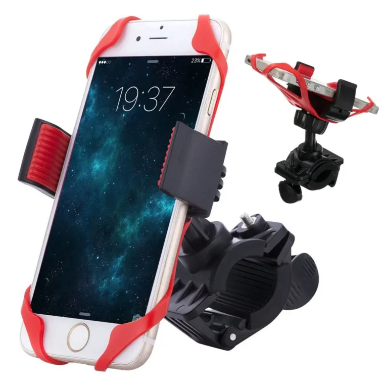 Kerékpár kormányra szerelhető univerzális telefontartó állítható karral, fekete-piros