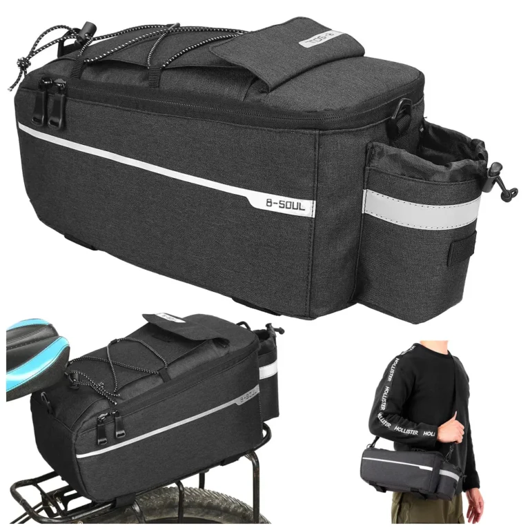 Multifunkcionális termikus kerékpáros táska csomagtartóra állítható tépőzáras pántokkal, 9 l, 38.5cm x 15cm x 16cm, fekete
