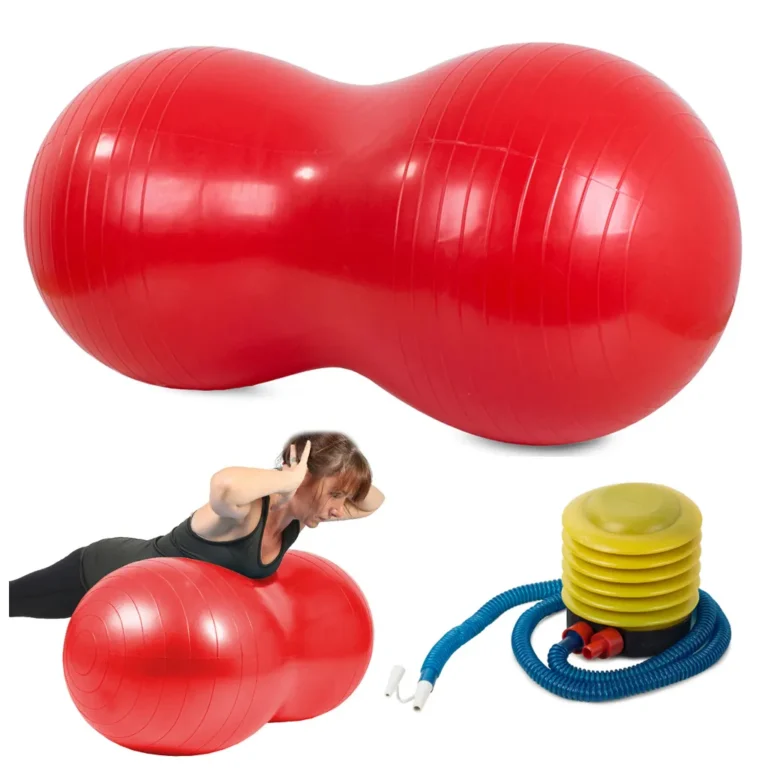 Mogyoró alakú fitness labda pumpával, 90 cm, piros