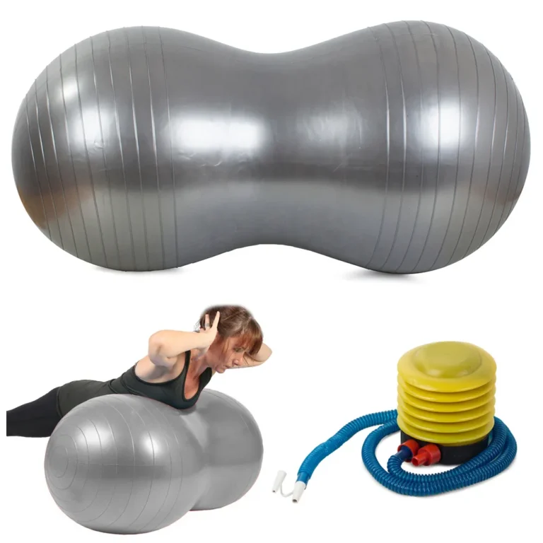Mogyoró alakú fitness labda pumpával, 90 cm, szürke