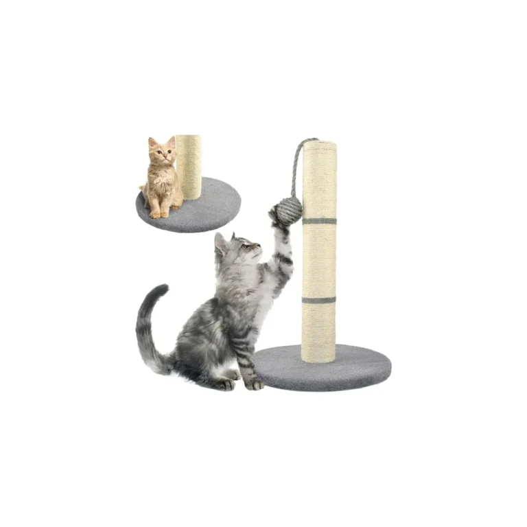 Sisal kötélrúd macskáknak játékkal, 118 cm, szürke