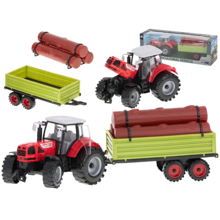 Traktor vontató mezőgazdasági jármű pótkocsival + cölöpökkel