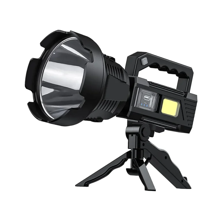 Kézi reflektor CREE XHP90 LED és COB, vészfénnyel, powerbankfunkcióval, állvánnyal, USB töltés, fekete