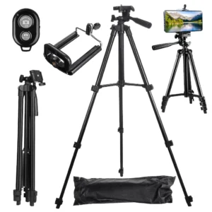 Állítható tripod bluetooth önkioldóval, tasakkal, fekete