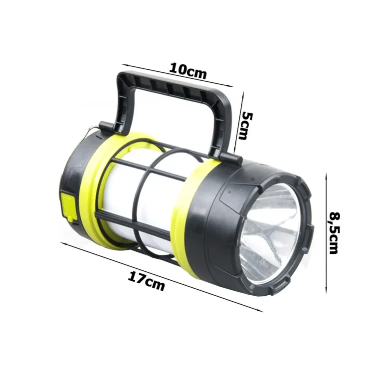 Napelemes túra- kemping lámpa újratölthető akkumulátorral, Powerbank funkcióval, USB C töltés, 8.5x17 cm, fekete-zöld