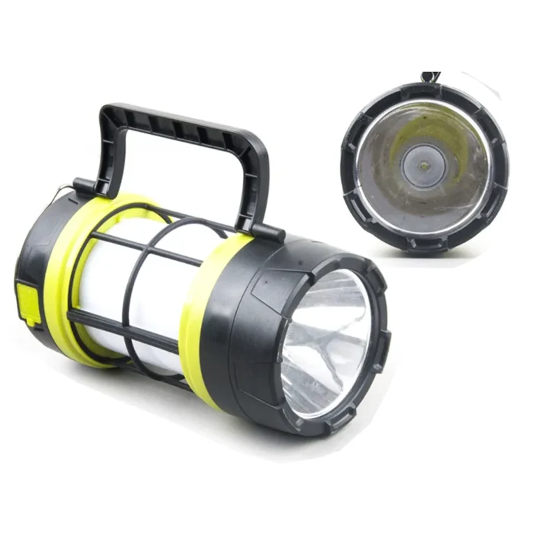 Napelemes túra- kemping lámpa újratölthető akkumulátorral, Powerbank funkcióval, USB C töltés, 8.5x17 cm, fekete-zöld