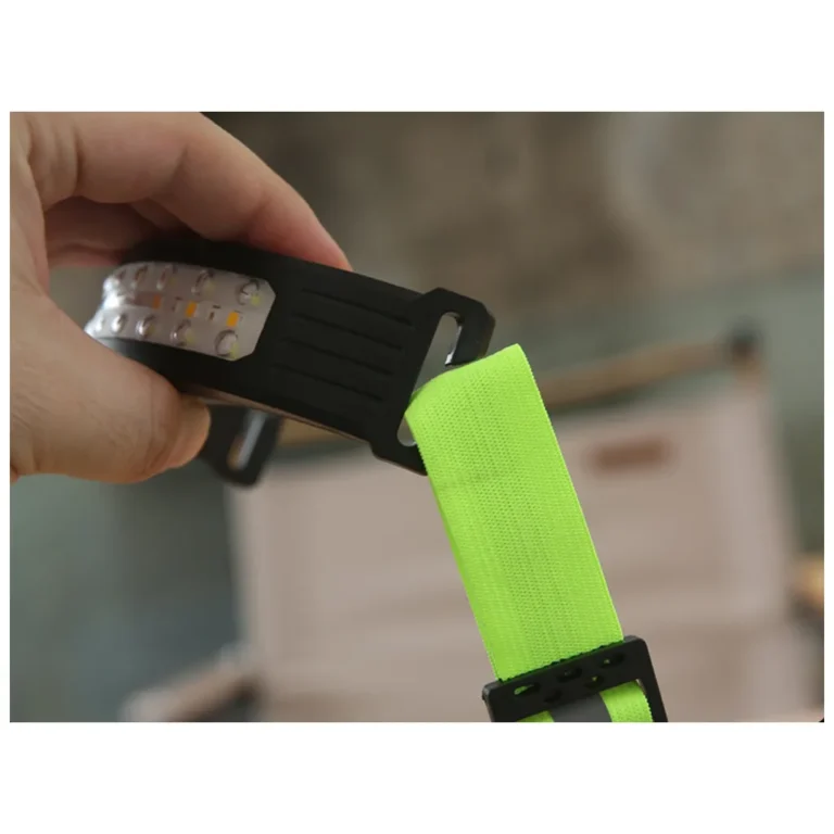 LED lámpás fejlámpa fehhér- és sárga LED szalaggal, mozgásérzékelő kapcsolással, USB-C töltés, fekete