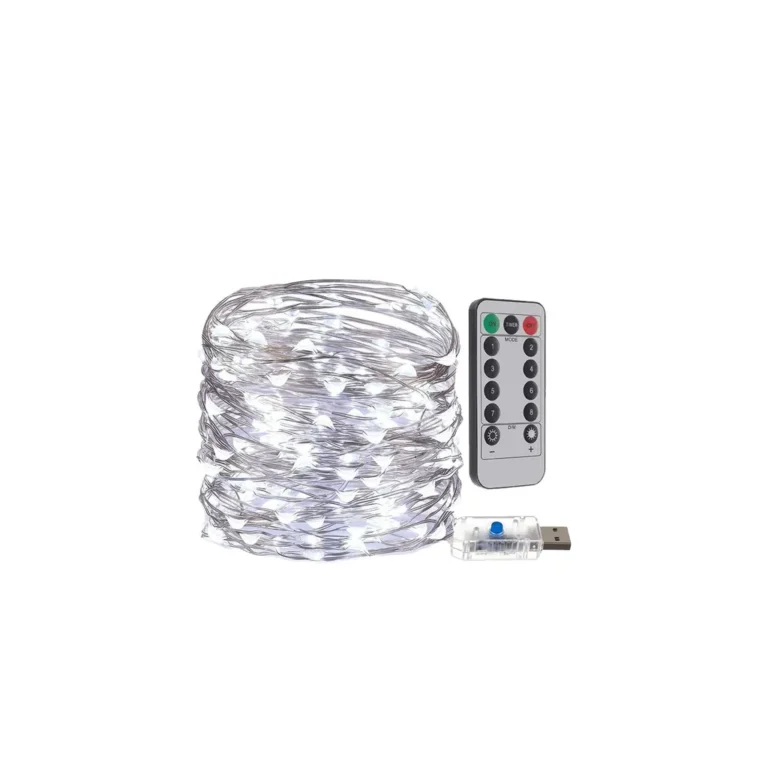 USB karácsonyfa LED fényfüzér 300 LED-del, távirányítóval, 6 W, hideg fehér