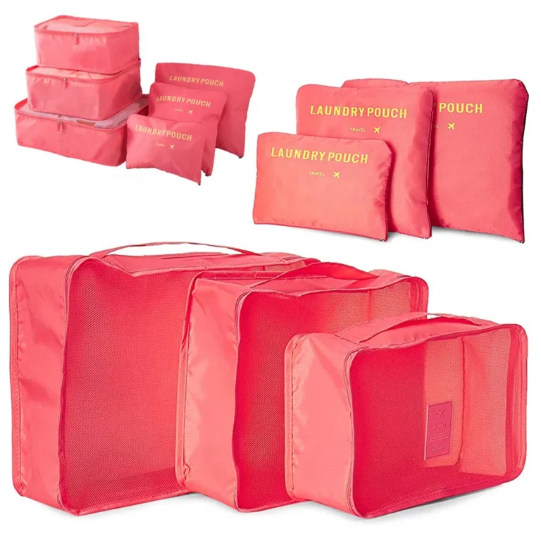 Bőröndszervező cipzáros tároló táskák, 6 különféle méretben, lazac szín
