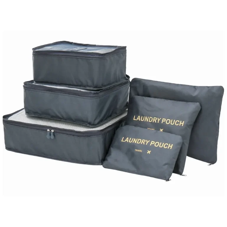 Bőröndszervező cipzáros tároló táskák, 6 különféle méretben, szürke