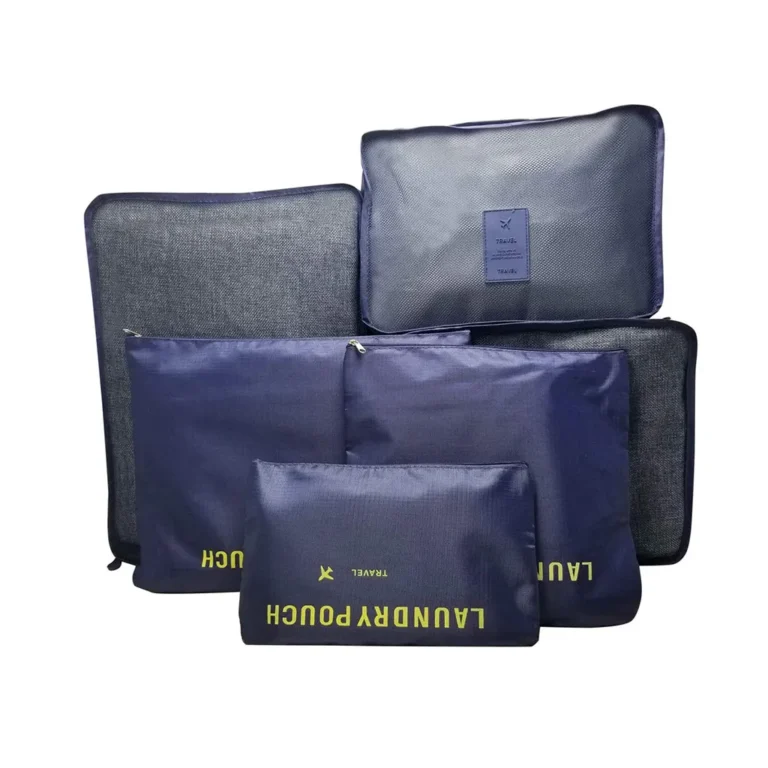 Bőröndszervező cipzáros tároló táskák, 6 különféle méretben, tengerészkék
