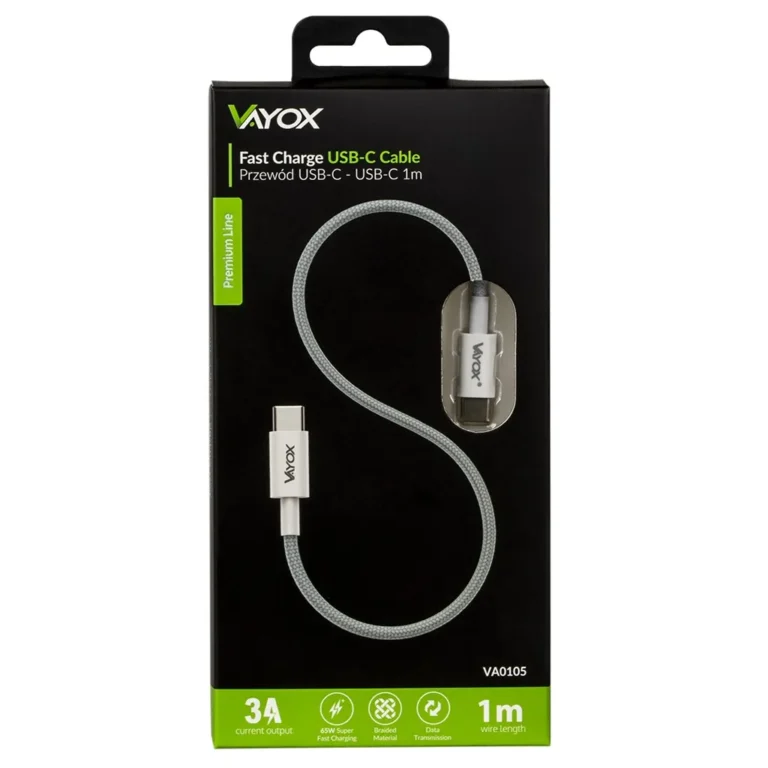 Vayox VA0105 Premium USB-C - USB-C 65W 3A 1M Kábel - A Modern Technológia Eleganciája és Hatékonysága