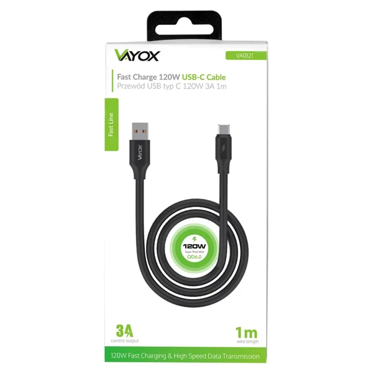 VAYOX VA0121 USB-C Kábel 120W 3A 1M - 2in1 Gyorsvezeték Töltés + Adatátvitel - A Minőség és Innováció Csúcsa