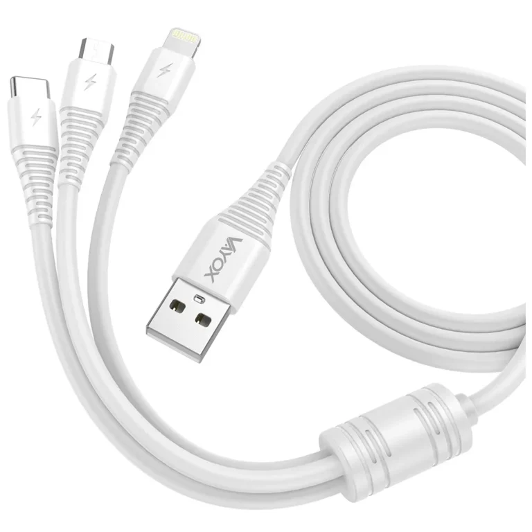 Vayox VA0122 - 3 az 1-ben USB Kábel (Micro USB, USB-C, Villám) - 1m Fehér - Az Univerzális Töltési Megoldás