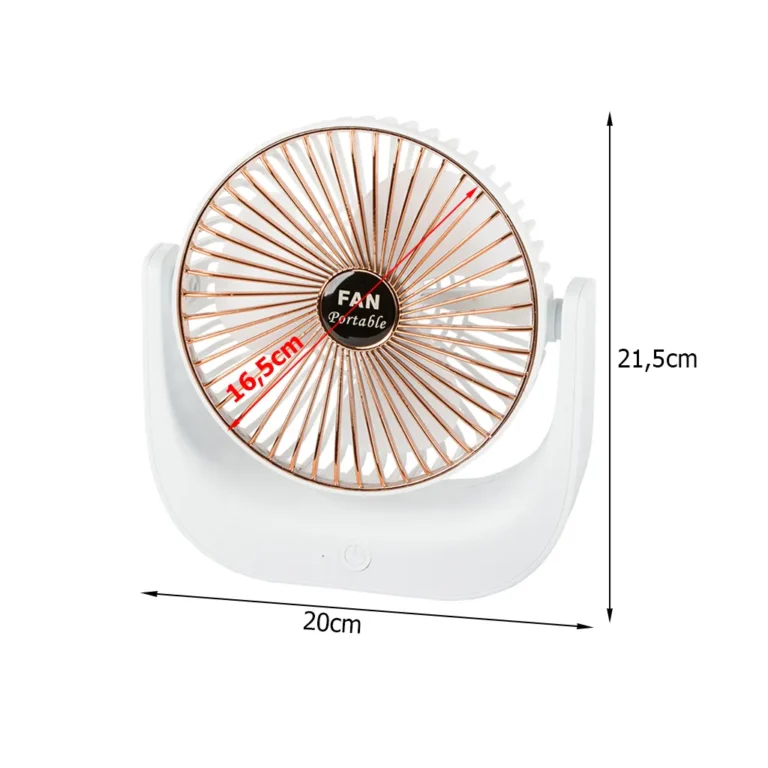 Vezeték nélküli álló asztali ventilátor akkumulátorral, 3 üzemmóddal, USB, 4,5W, 20cm x 21.5cm, fehér-arany szín