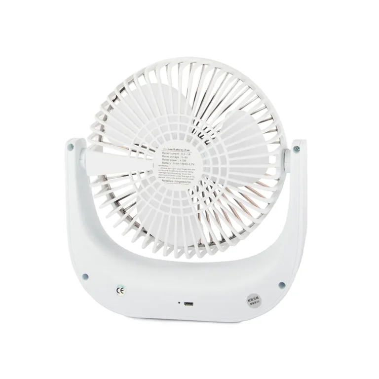 Vezeték nélküli álló asztali ventilátor akkumulátorral, 3 üzemmóddal, USB, 4,5W, 20cm x 21.5cm, fehér-arany szín