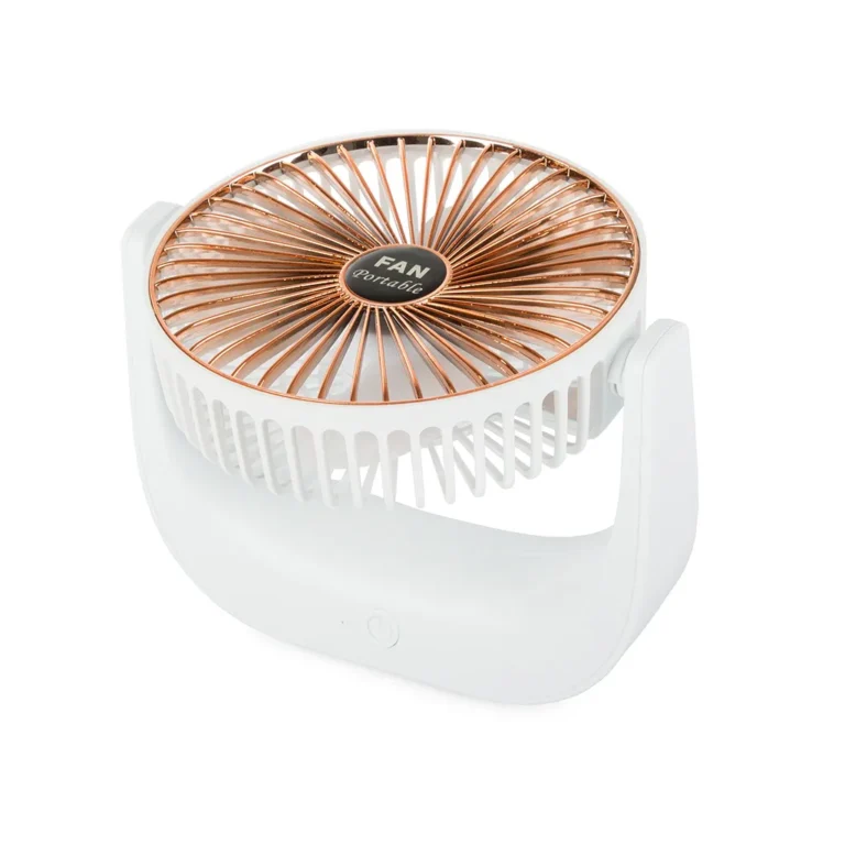 Vezeték nélküli álló asztali ventilátor akkumulátorral, 3 üzemmóddal, USB, 4,5W, 20cm x 21.5cm, fehér-arany szín