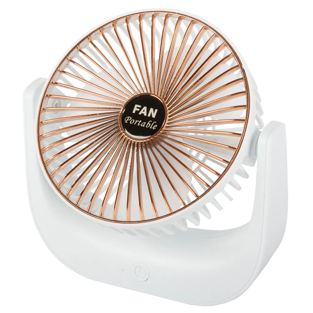 Vezeték nélküli álló asztali ventilátor akkumulátorral, 3 üzemmóddal, USB, 4,5W, 20cm x 21.5cm, fehér-arany szín