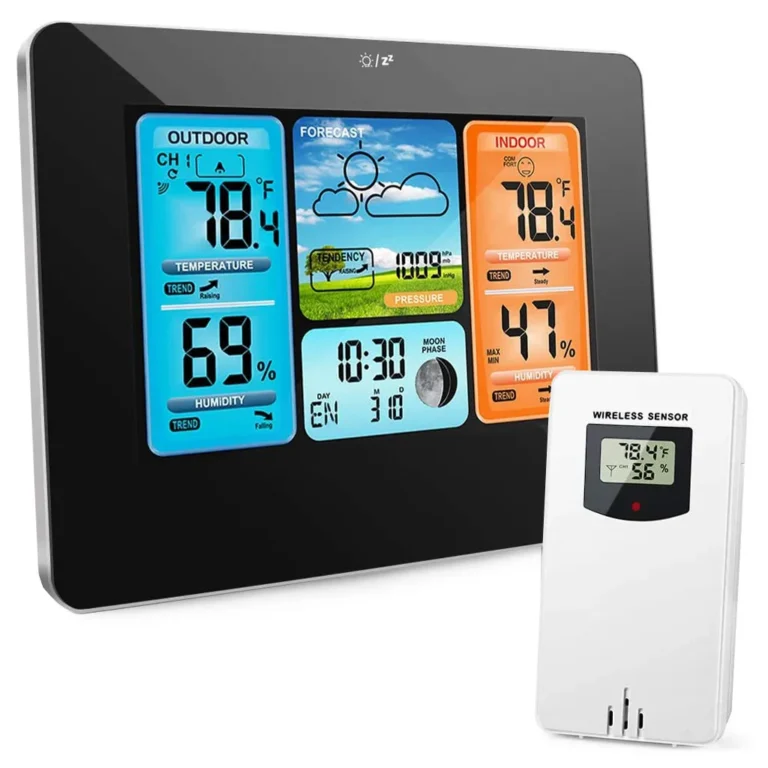 Vezeték nélküli időjárás állomás színes LCD kijelzővel, dcf higrométer, USB, 16,6cm x 12,8cm x 3cm, fekete