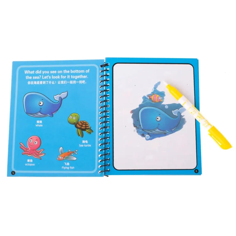 Vizes színezőkönyv markerrel, tengeri állatok, kék