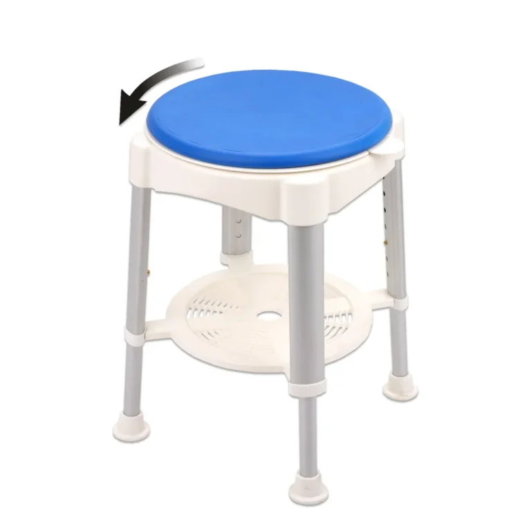 Wellys forgatható zuhanyszék alumínium lábakkal, 35 cm ülőfelület, kék-fehér