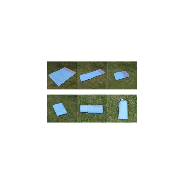 Összehajtható, vízálló strandpokróc, medencealátét, 242x208 cm, kék-szürke