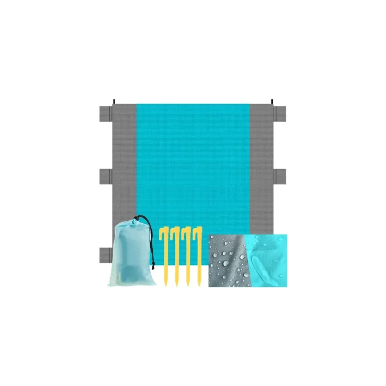 Összehajtható, vízálló strandpokróc, medencealátét, 242x208 cm, kék-szürke