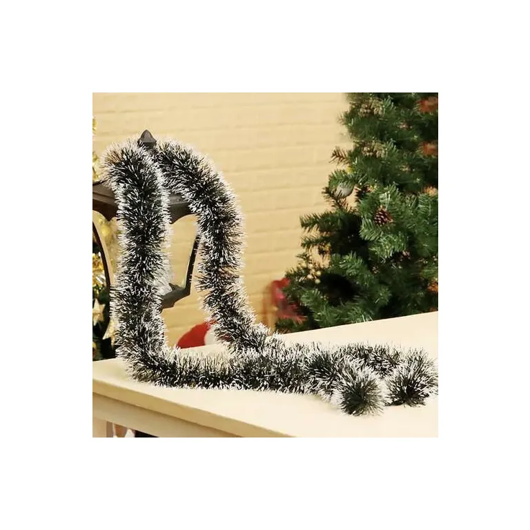 Hosszú és Vastag Karácsonyfa Girland / Karácsonyfa Lánc 6 Méter / 15 cm Fehér Zöld