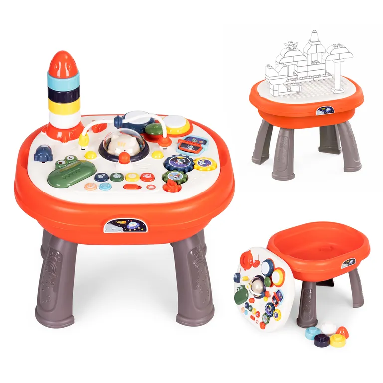 Iinteraktív zenélő babaasztal hangokkal, tárolóval, színes, műanyag, 46x36x31 cm