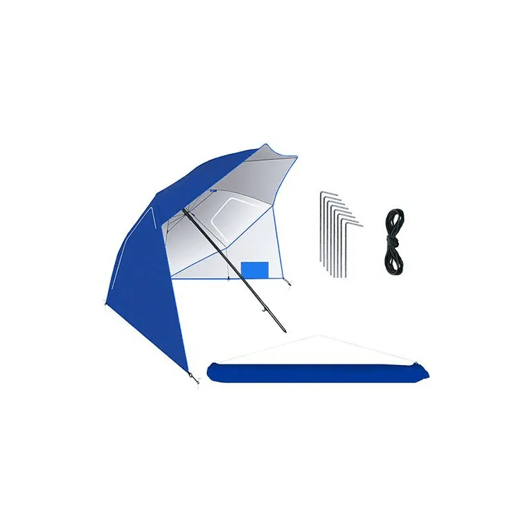 2 az 1-ben leszúrható strand napernyő szélfogó oldalszárnyakkal, kék, 230 cm