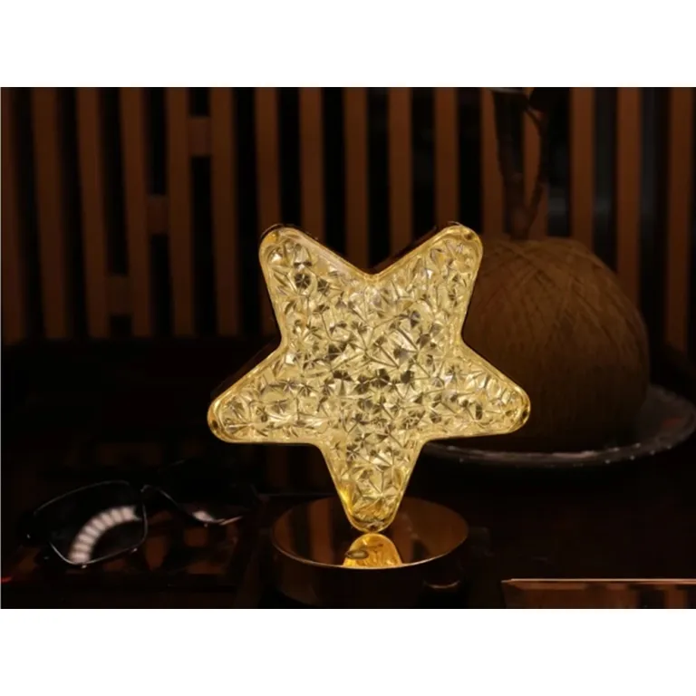 Csillag Alakú Asztali Éjjeli Lámpa, Kristály LED RGB, USB