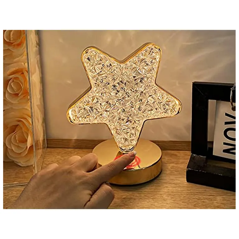 Csillag Alakú Asztali Éjjeli Lámpa, Kristály LED RGB, USB