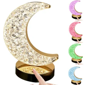 Kristály Hold Alakú Asztali Éjjeli Lámpa, LED RGB, USB