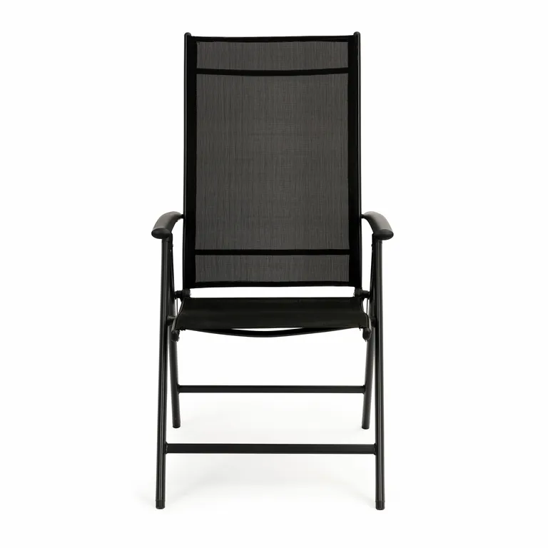 8 db-os fém kerti szék garnitúra állítható háttámlával, fekete