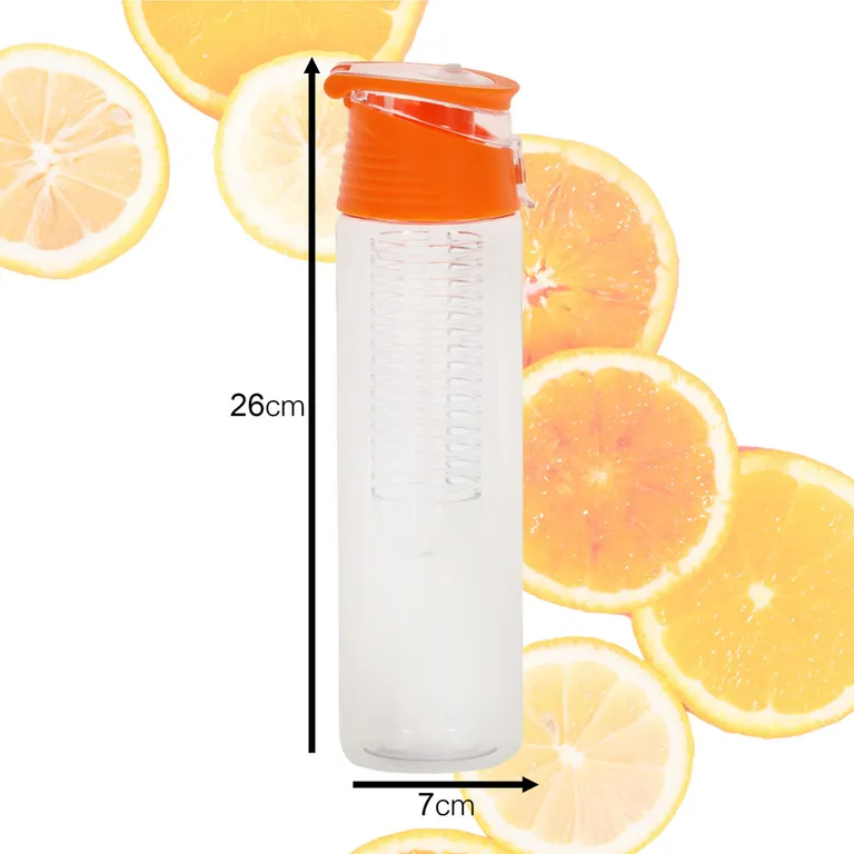 Narancssárga Vízflaska Bidon Gyümölcsbetéttel, 800 ml