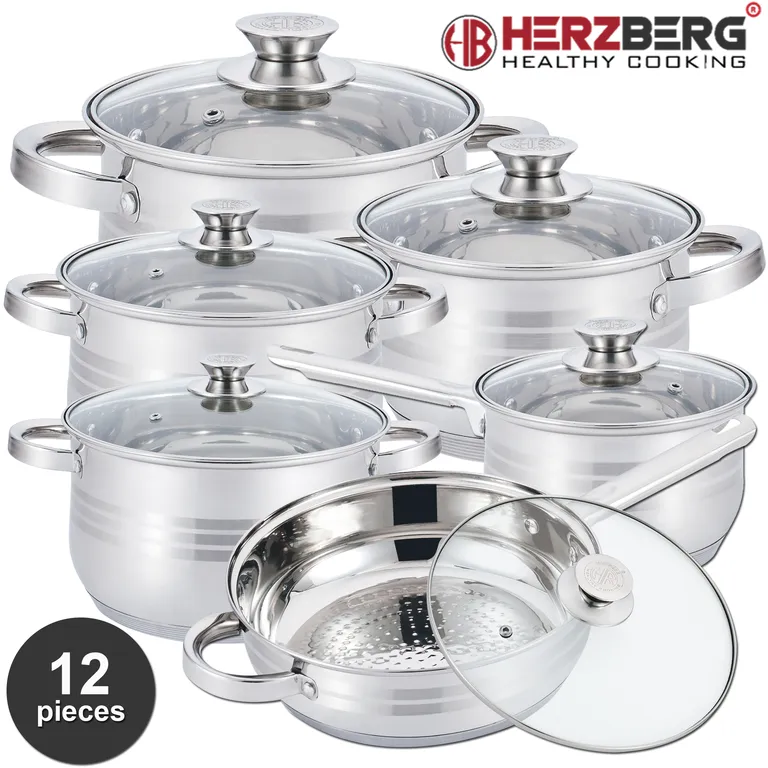 Herzberg 12 részes rozsdamentes acélból készült edénykészlet (HG-1241)