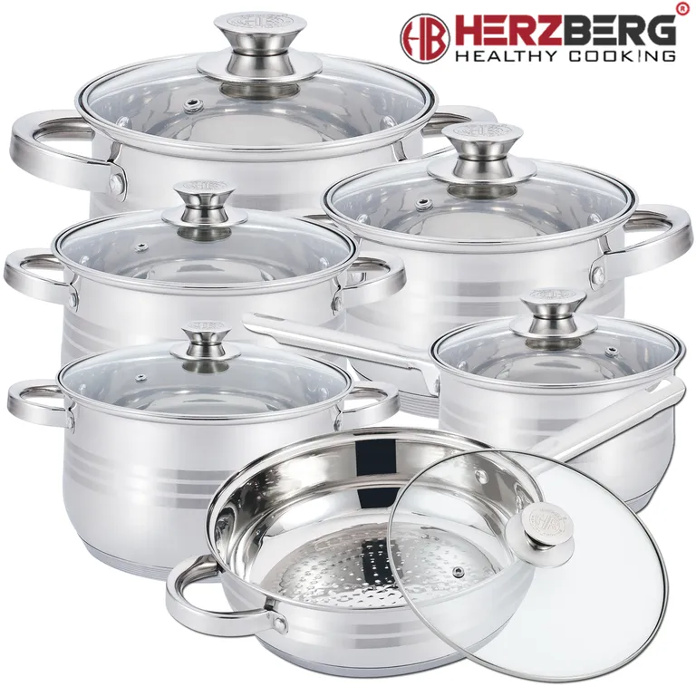Herzberg 12 részes rozsdamentes acélból készült edénykészlet (HG-1241)