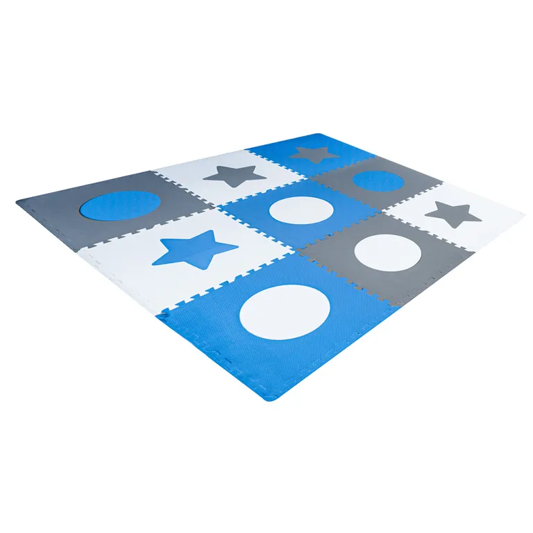 Hab Puzzle Gyerek Szőnyeg, 180x180 cm, 9 Elem, Szürke-Kék