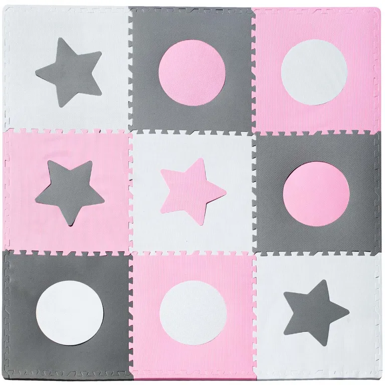 Hab Puzzle Gyerek Szőnyeg, 180x180 cm, 9 Elem, Szürke-Rózsaszín