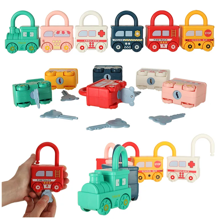 Oktatási játék kirakós autó blokkok lakatok érzékszervi játék Montessori