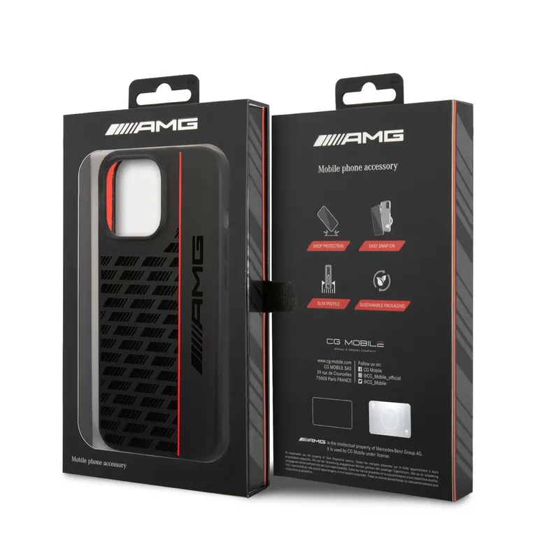 AMG Liquid Silicone Carbon Pattern Zadní Kryt pro iPhone 14 Pro Max fekete tok